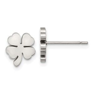 Steel Polished Four Leaf Clover Shamrock Post Earrings